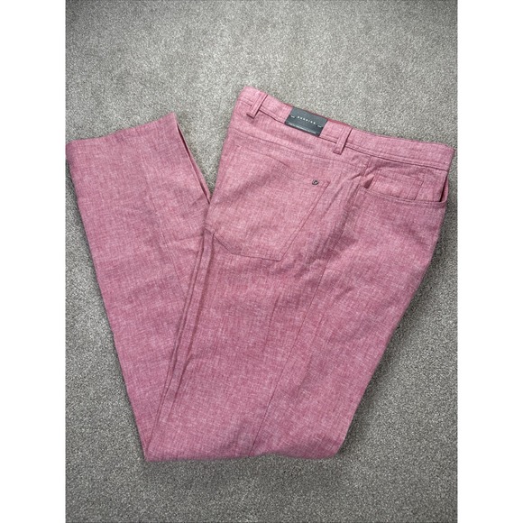 MEN'S DUNNING Linen‎ GOLF PANTS 34x32 Performance Stretch Pink Red Berry Preppy